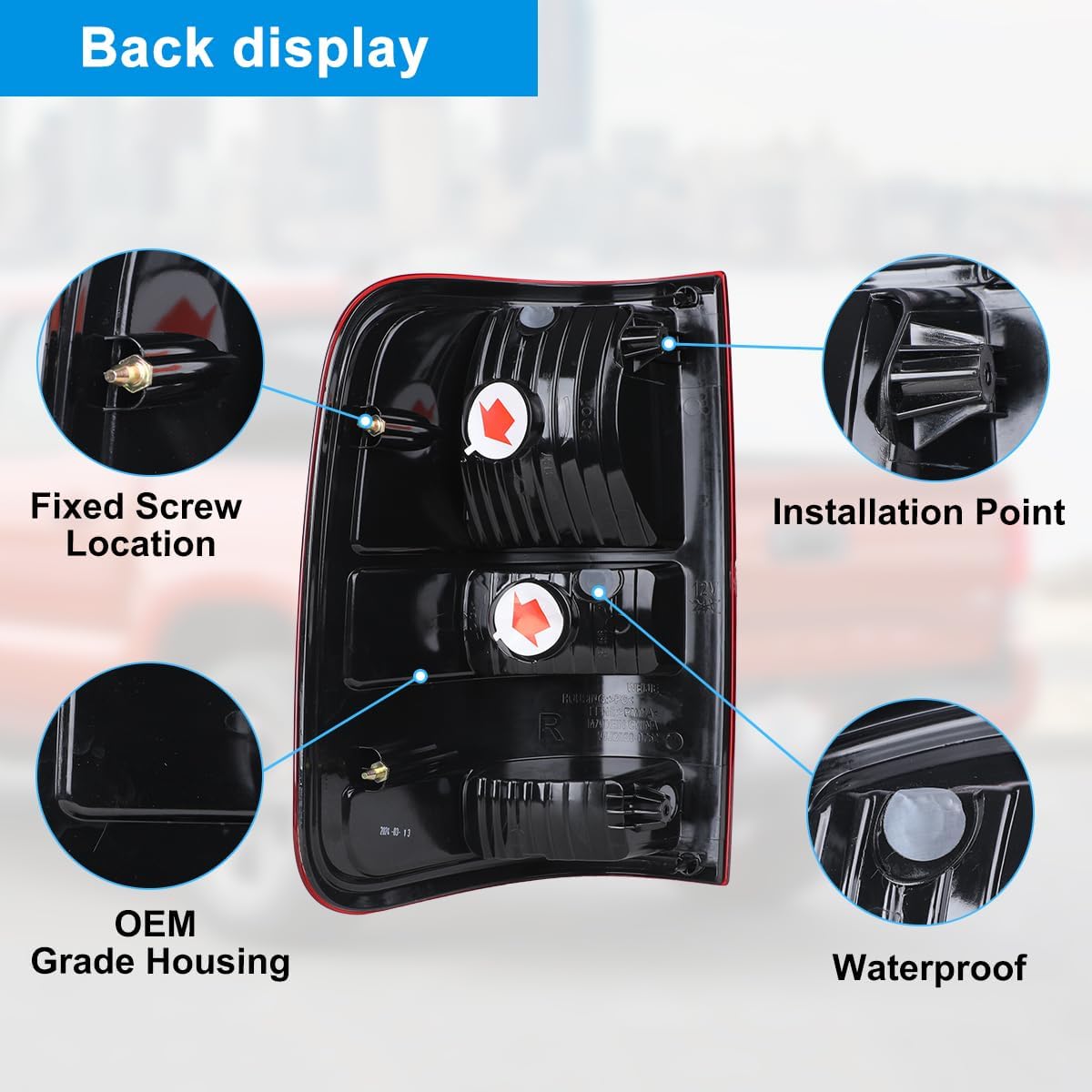 CPW Tail Lights Assembly for 2004 2005 2006 2007 2008 Ford F150 Truck, F-150 OE Factory Style Tail Lights Rear Lamps Kits, Bulbs Not Included, Red Lens (Only Driver Side)