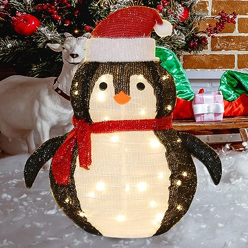 Umikk LED Decoración Navideña de Pingüino, 60x40cm Luz Decoración Navideña Papá Noel Muñeco de Nieve Pingüino Figura con 40 LEDs Cadena de Luces Navidad, para Interior y Exterior Decoración de