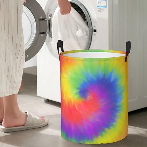 Miniatura 2 de 1 cesta de lavandería plegable con asas de teñido anudado, cesta de ropa sucia plegable fácil de transportar, cesta de almacenamiento redonda para