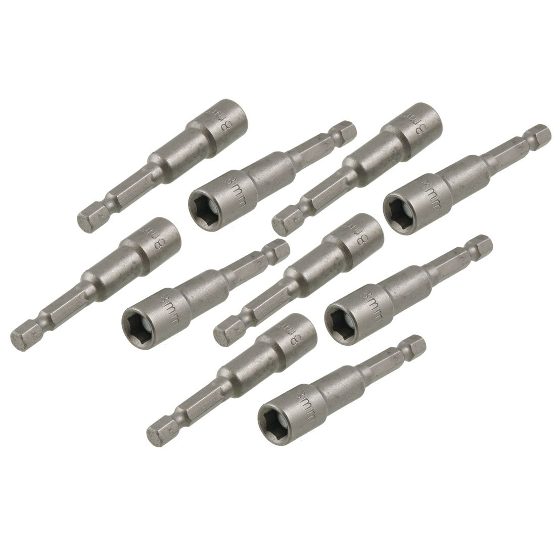 Sourcingmap 8mm Socket 1/4-inch Hex Shank 65mm Length Magnetic Nut Drivers Adapter Drill Bits 10pcs, Gray