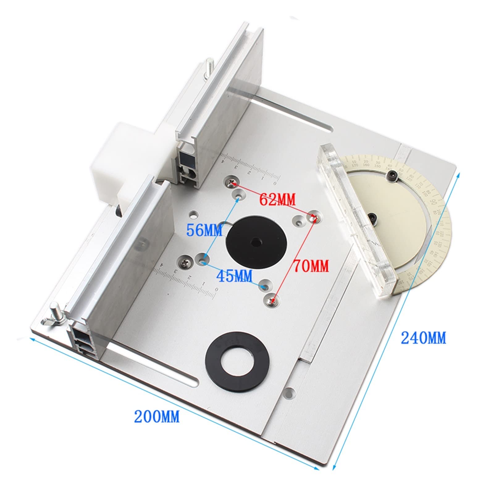 Placa de inserción de mesa de enrutador de aluminio con calibre de inglete for bancos de carpintería, sierra de mesa, recortadora multifuncional, máquina de grabado(A 1set)