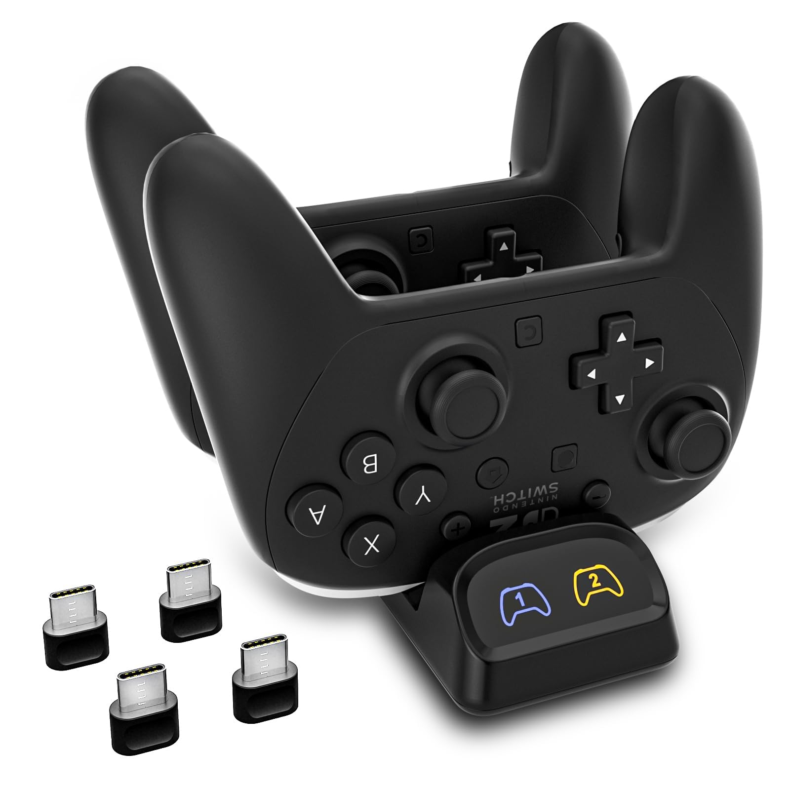 Switch 2 Controller Charger Dock – Fast Dual Charging Station for Nintendo Switch 2 / PS5 / Xbox Series X Controllers with LED Indicators & Type-C Adapter