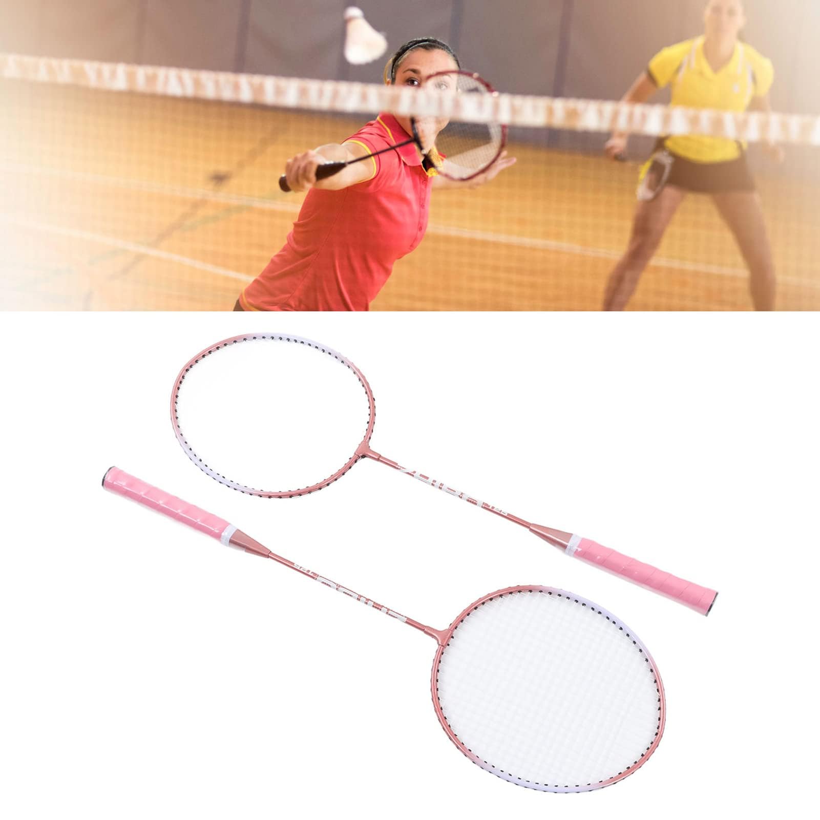 Racchette da Badminton Rosa Coppia di 2 con Impugnatura Antiscivolo per Giochi All'aperto in Giardino Badminton Esterno