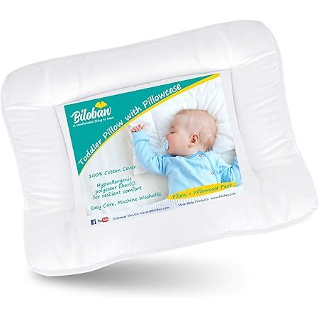 Baby Toddler Pillow for Sleeping with Pillowcase (13 x 18), Baby Toddler 's Flat Pillows, Oeko-TEX Standard 100 Certificated Soft and Safe Travel Pillow Fits Mini Crib or Crib