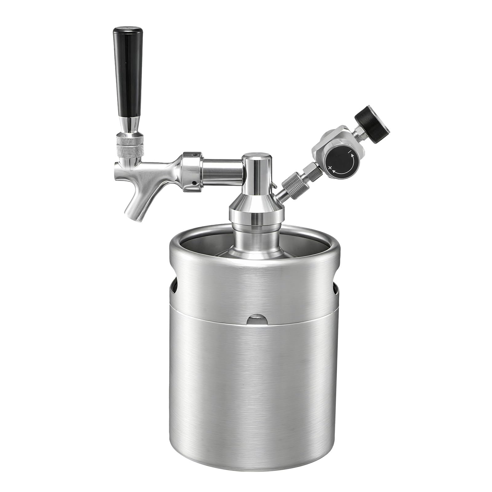 VEVOR Mini Barril Dispensador de Cerveza 1,94 L de Acero Inoxidable 304, Con Regulador de CO₂ y Grifo de Cierre Automático, Compatible con Cartuchos de CO₂ de 16 g (No Incluido), Para Fiesta, Hogar