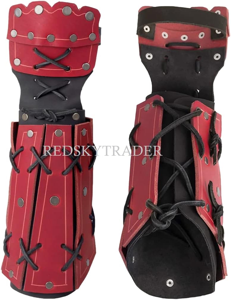 Leather Samurai Armor | Medieval Viking Cosplay Armor | Leather Knight Armor |Steampunk Fantasy Unisex Viking Armor (Red Arm Armor)