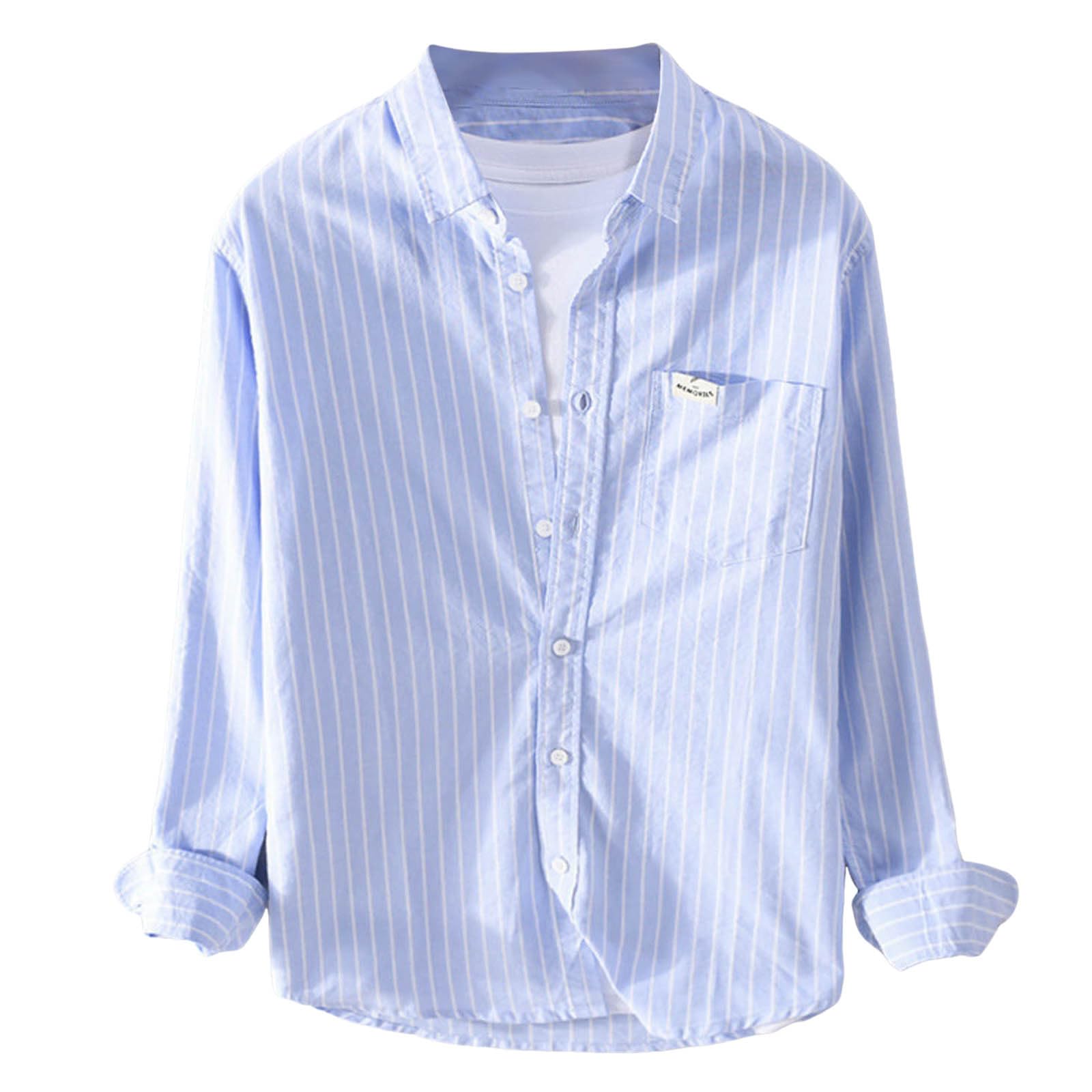 Camicia da uomo a maniche lunghe, per il tempo libero, verticale, a righe, con colletto a risvolto, casual, in cotone