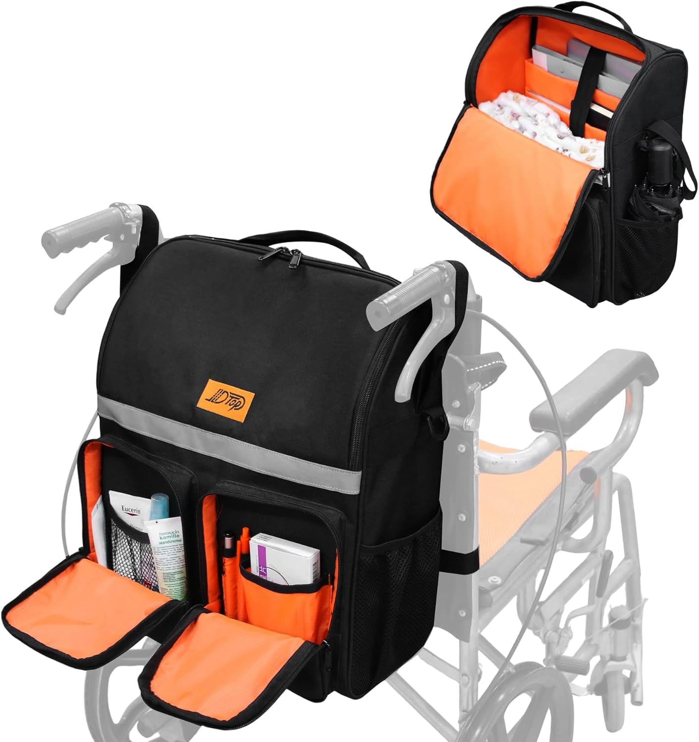 JLDTOP Wheelchair Bag, Large Waterproof Storage Backpack for Adult & Senior with Reflective Strips, Travel-Friendly & Adjustable, Fits Most Wheelchair