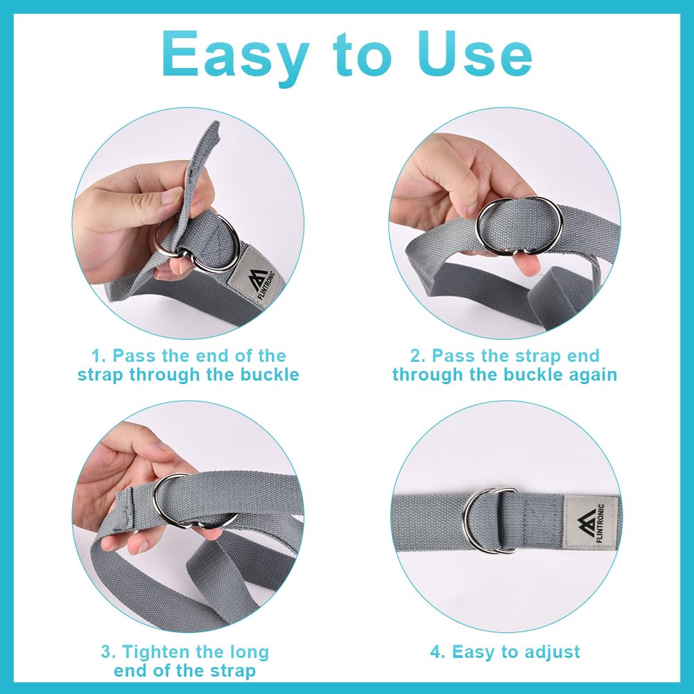 Sangle De Yoga Flintronic - 100% Coton, Réglable, Boucle En D | Pour Yoga, Pilates Et Étirement