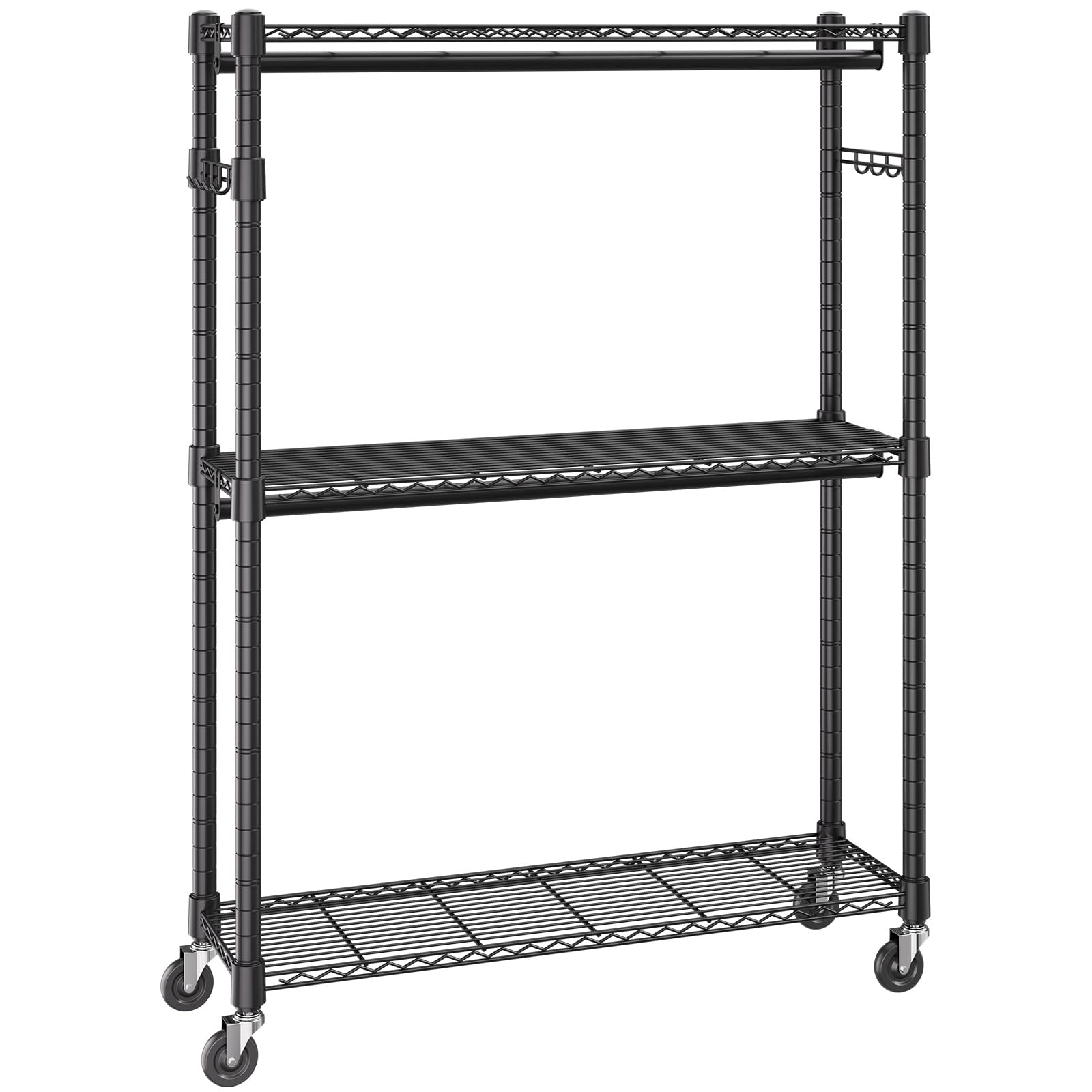 VEVOR Perchero Burro para Ropa con 4 Ruedas de 2 Barras 3 Estantes 2 Soportes Laterales Perchero de Acero Carga de 182 kg Perchero de Pie 1162 x 450 x 2040 mm para Almacenaje de Ropas en Dormitorios