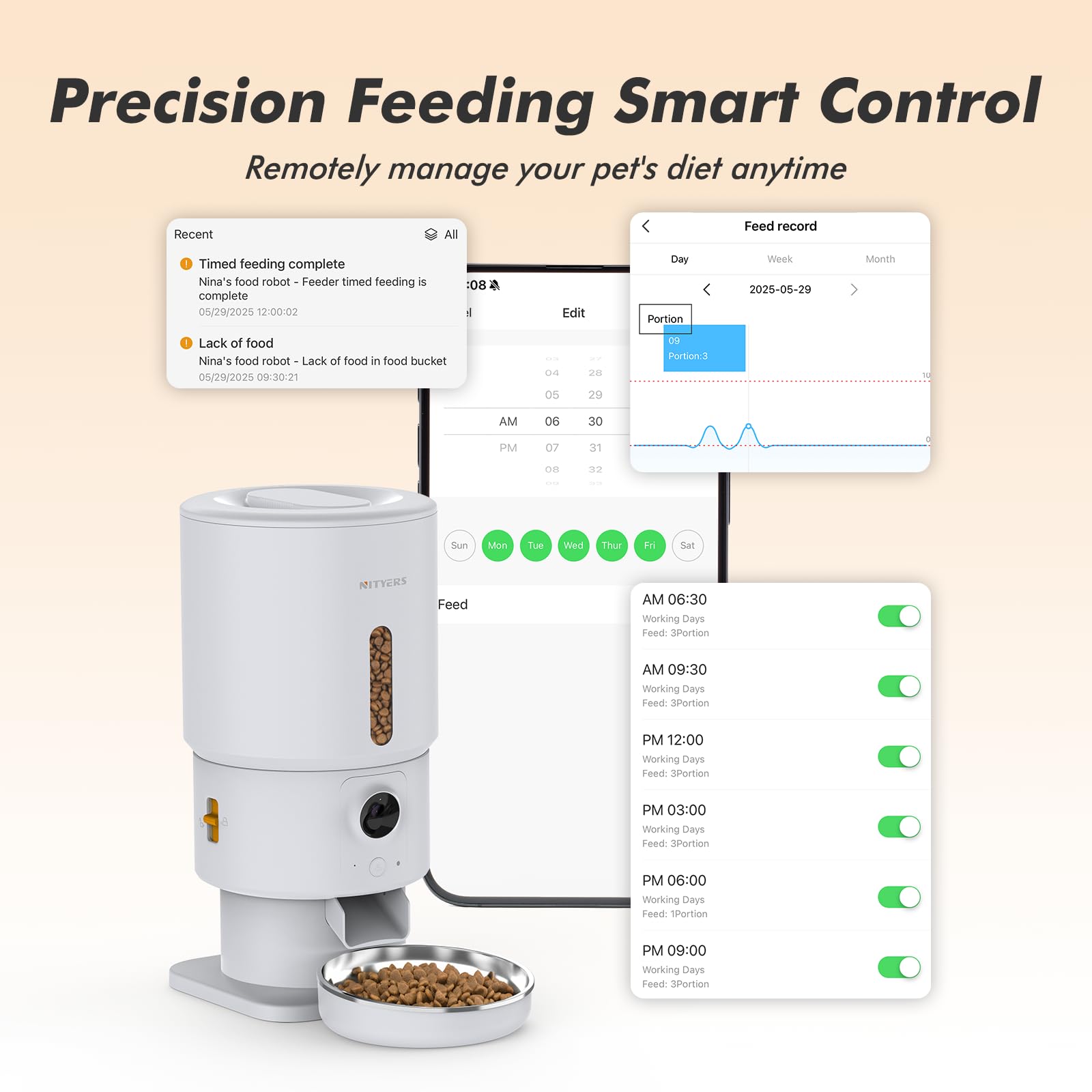 Alimentatore automatico per gatti con fotocamera, dispenser di cibo per gatti 5G WiFi a tempo, video HD 1080p con visione notturna, 1-15 pasti, 1-99 porzioni, audio a 2 vie, mantiene fresco il cibo