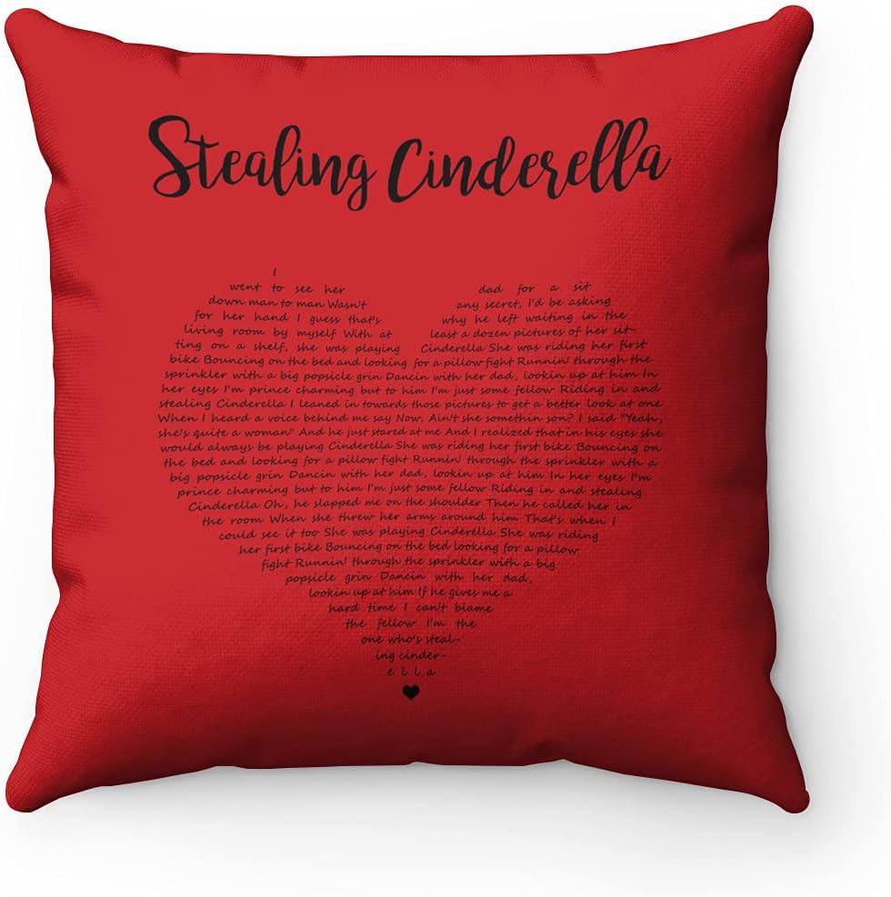 Decor Gift - Stealing Cinderella - Song Lyrics with Heart Typography Design - Throw Pillow Inserts (18" x 18", Red)