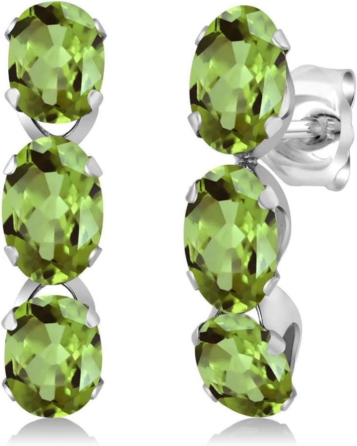 Gem Stone King Oval Gemstone Birthstone 3-Stone Dangle Earrings For Women | 925 Sterling Silver | Oval 6X4MM | Fine Jewelry Gifts for Women Mom Wife Her