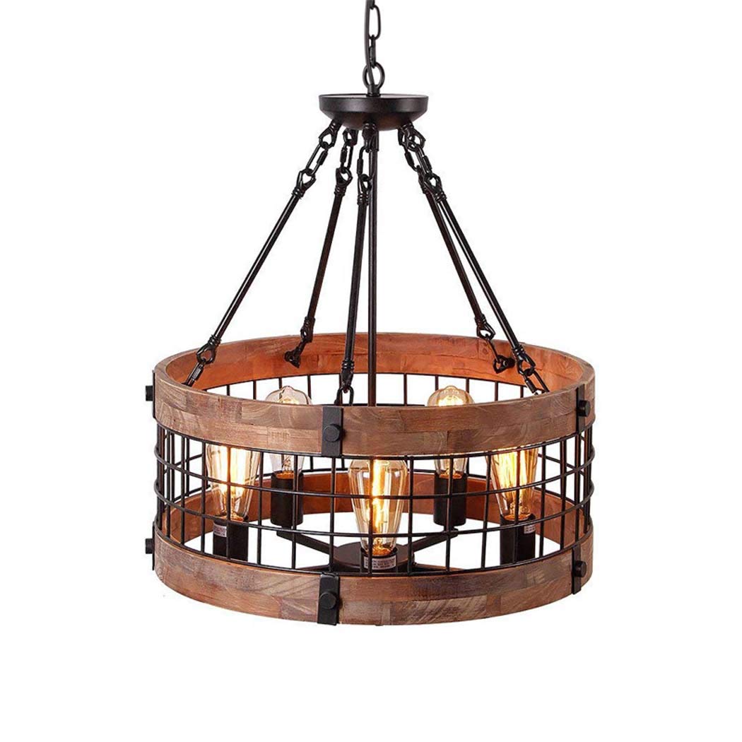 LYMSXAZOU Wood Chandeliers, 5 Light Farmhouse Vintage Lighting for Dining, Bedroom, Hallway, Entry - Industrial Design