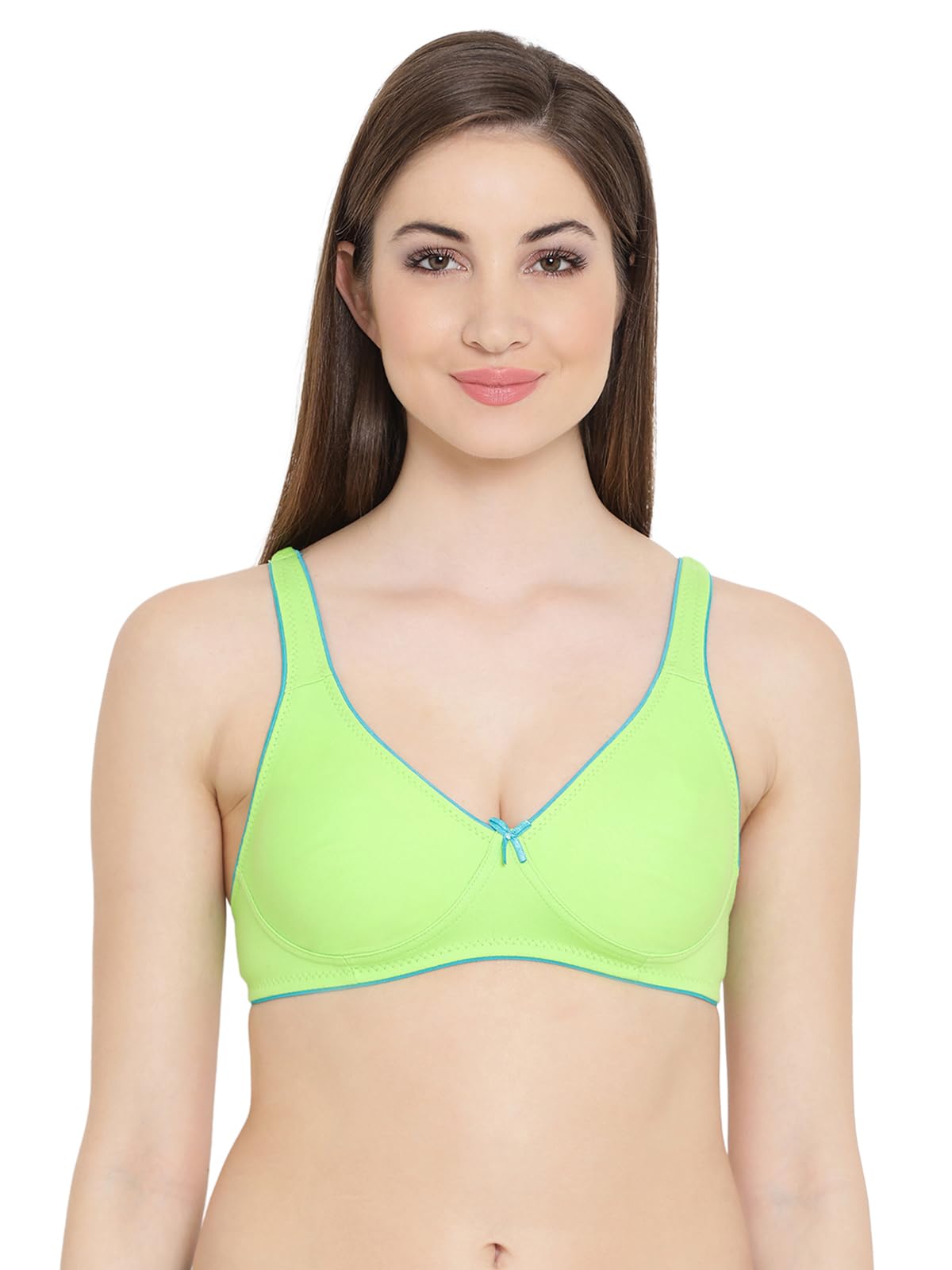 Clovia Women's Cotton Non-Padded Wirefree Bra with Demi Cups - Green (BR0584P17_Green_36B)