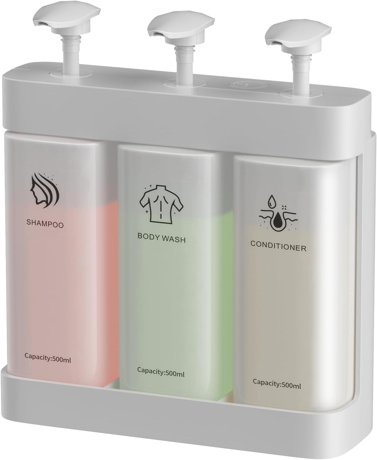 Clear Soap Dispenser (3 Pack, 17 Oz) ABS+PET, Wall/Desktop Plastic Soap Dispenser with Triple-Bottle White Wall-Mount Soap Holder, Leak-Proof for Home & Commercial Use, White