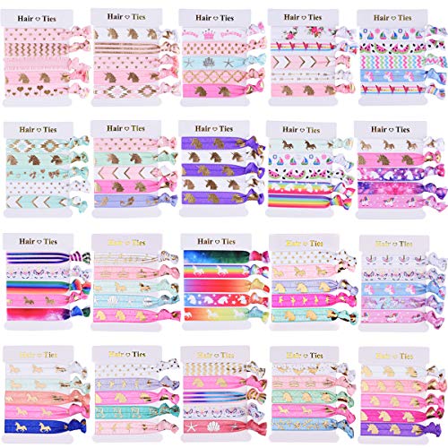 SIQUK 100 Pieces Unicorn Hair Ties Elastic Hair Bands Ponytail Holder Colorful Bracelet Party Favors Gifts Supplies for Girls