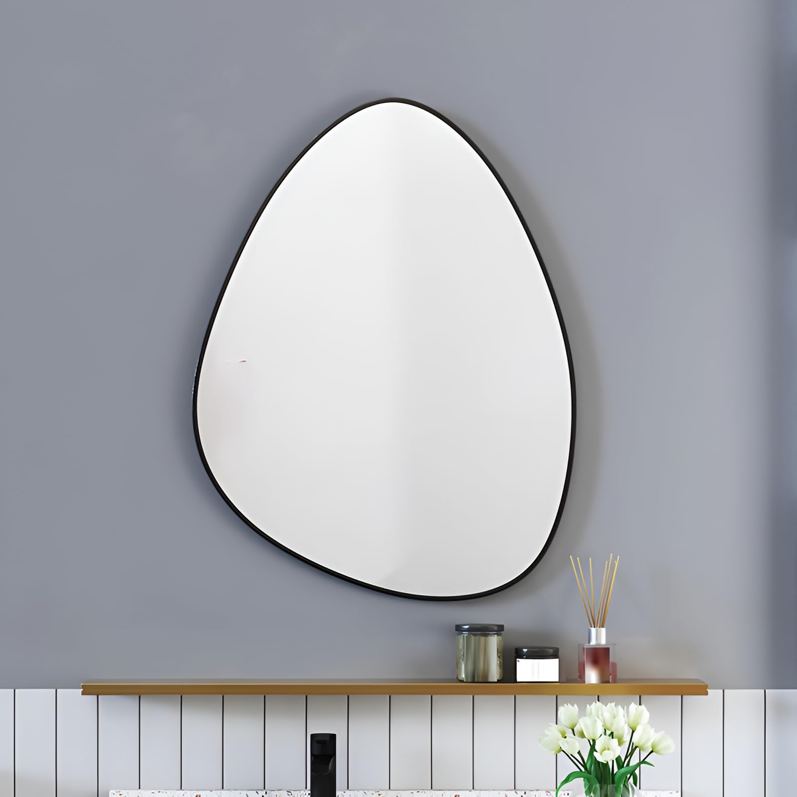 FGXHHS Irregular Wall Mirror, Frameless, 30cm X 50cm, 50cm 70cm, Asymmetrical Home Decor Mirror For Living Room, Bathroom, Bedroom, Entryway(Black,60x80cm/23.6x31.5in)