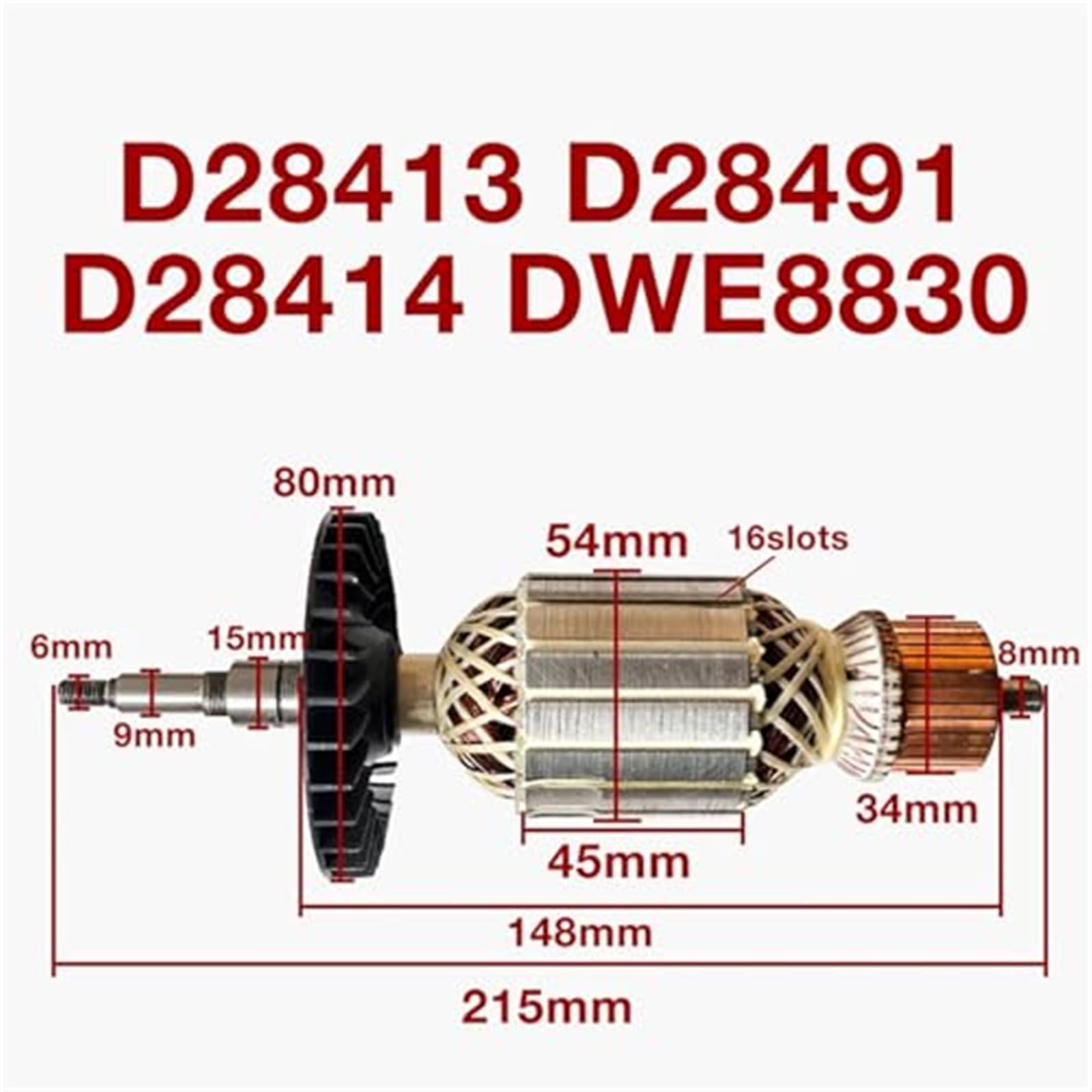 Kotwica wirnika narzędzia elektrycznego na zewnątrz, Rynplex Akcesoria do armatury szlifierki do DEWALT D28413 D28491 D28414 DWE8830 Wymiana kotwy wirnika szlifierki kątowej