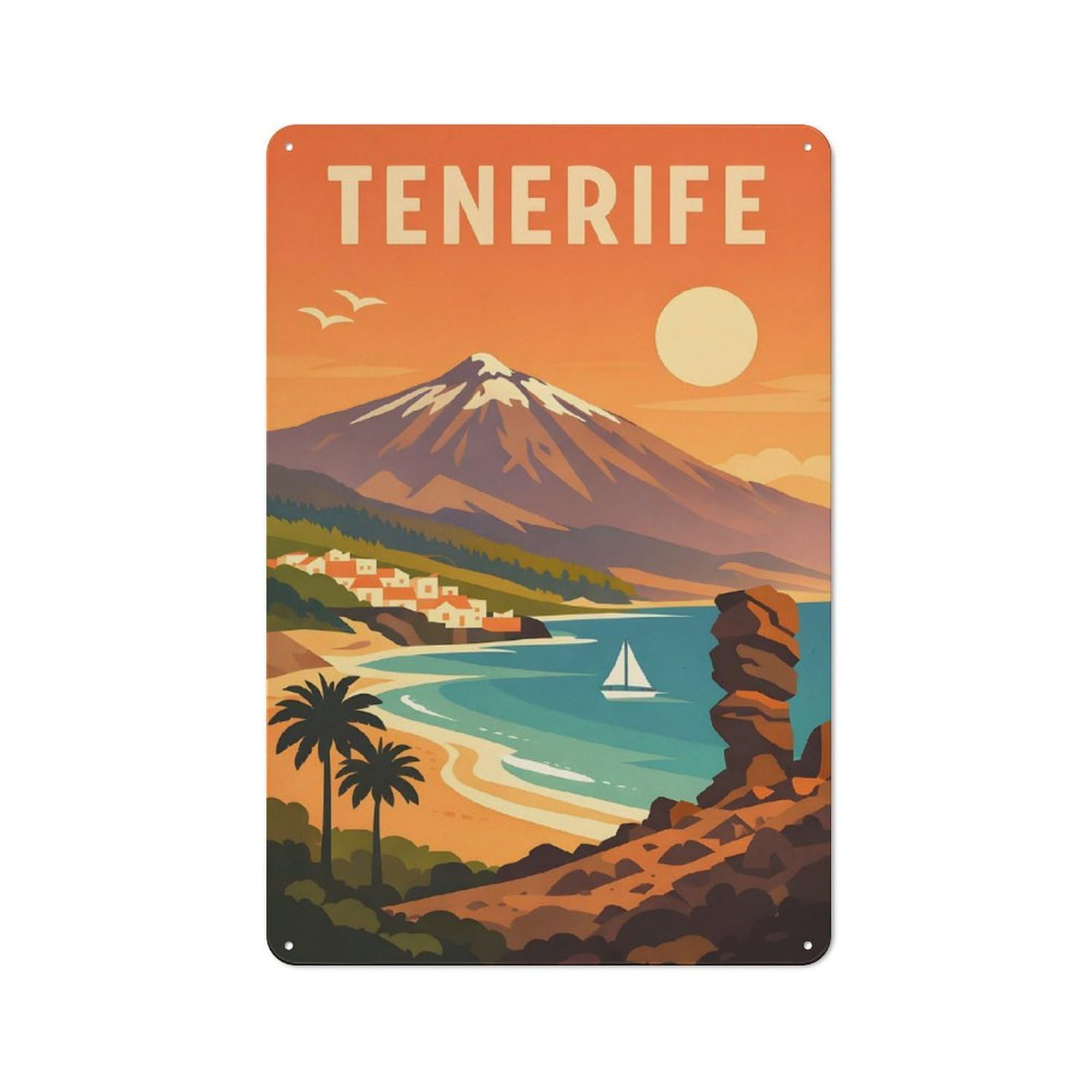 Junmoney Style-19 Tenerife Travel Retro Tin Wall Plaque 30X20cm For Hobby Room Or Studio, For Garage, Workshop And Man Cave Decoration