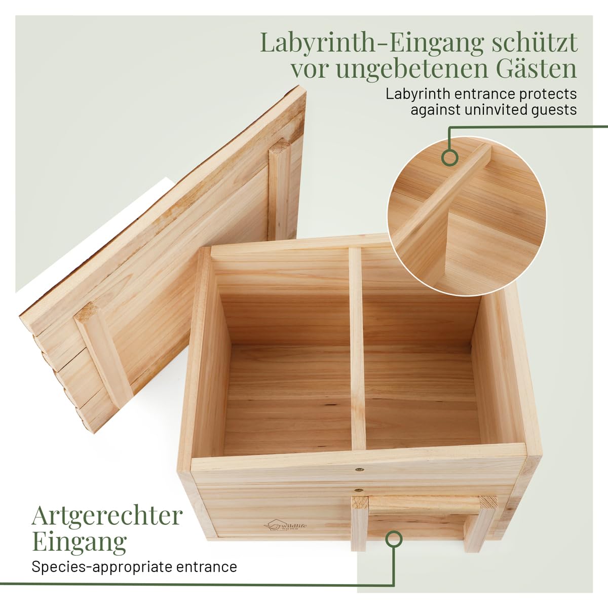wildlife home Casa de erizos resistente al invierno de madera con suelo y techo de corteza resistente a la intemperie | Casa de alimentación para erizos | A prueba de gatos | Refugio de invierno para