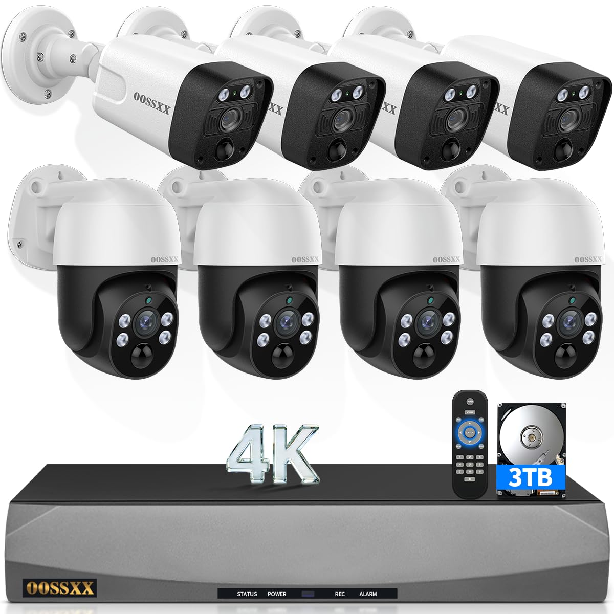 Photo 1 of (2026 New) 4K PoE PTZ Security Camera System, 8CH NVR with 3TB HDD, 4 Bullet & 4 PTZ Cameras, Auto Tracking, 130° Wide Angle, 2-Way Audio, PIR AI Human Detection, No Monthly Fee