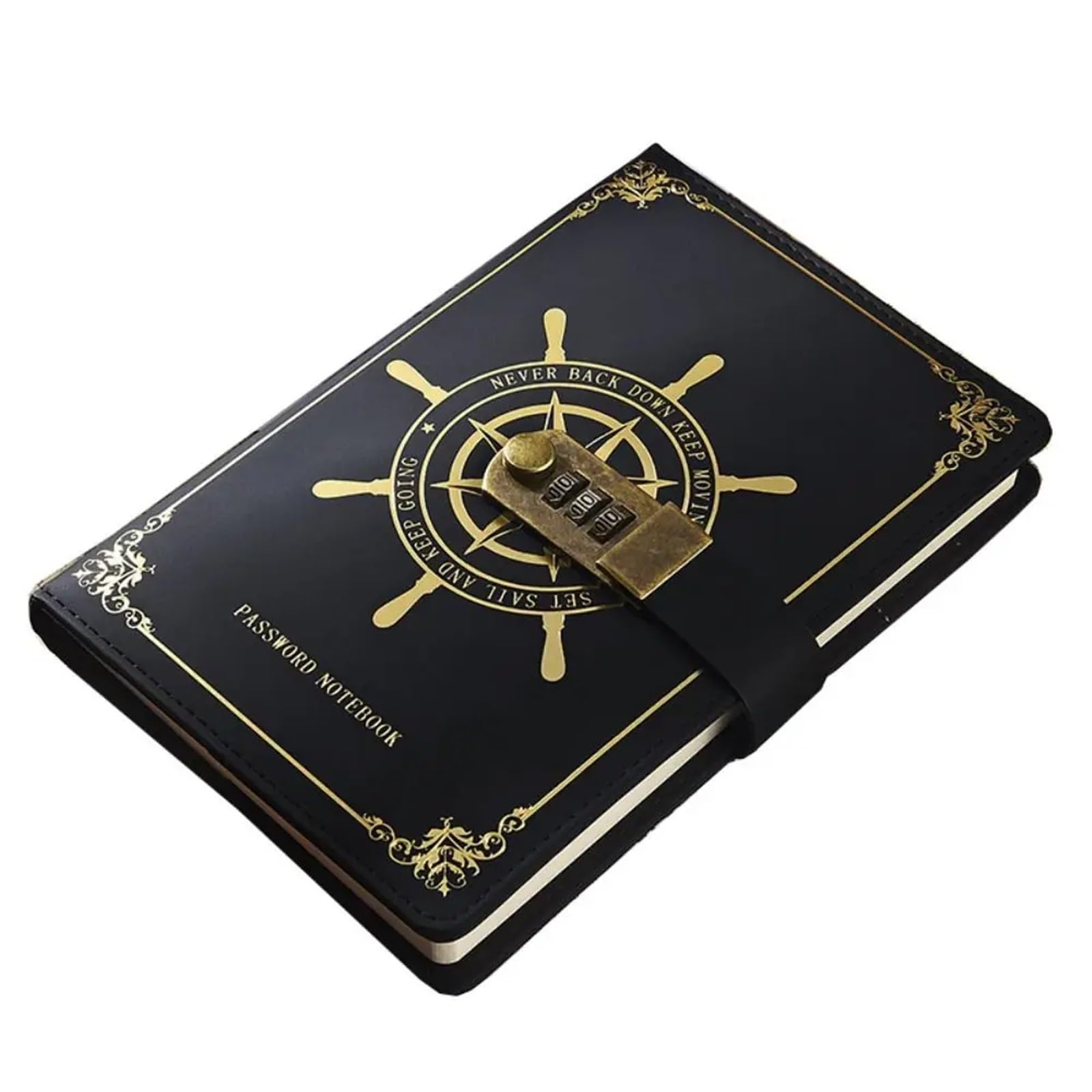 Journal de voyage en cuir PU avec cadenas, rechargeable, épais, étanche, avec combinaison et mot de passe, for filles(Black,200Sheets 400Pages)