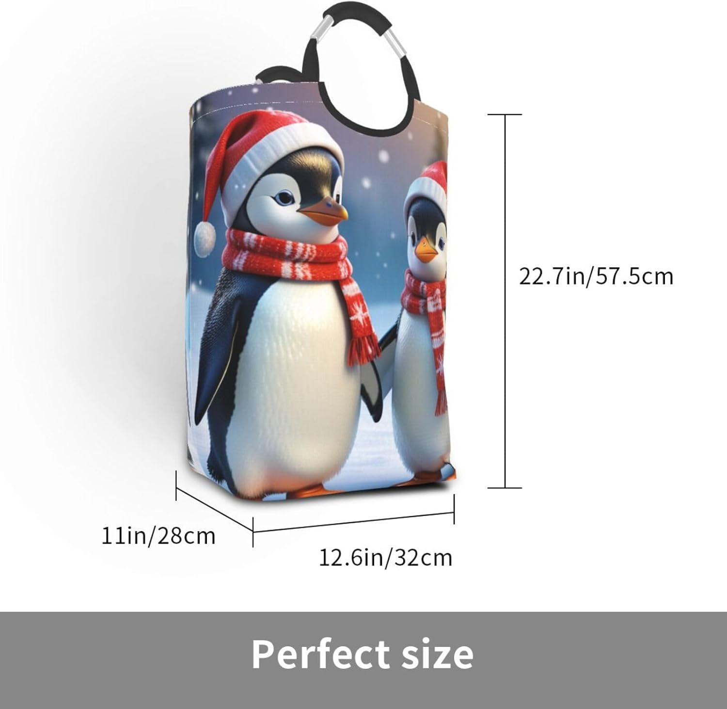 Winter Christmas Penguins Printed Laundry Basket,Collapsible Laundry Hamper with Handles, Dirty Clothes Hamper,Storage Organization 50L