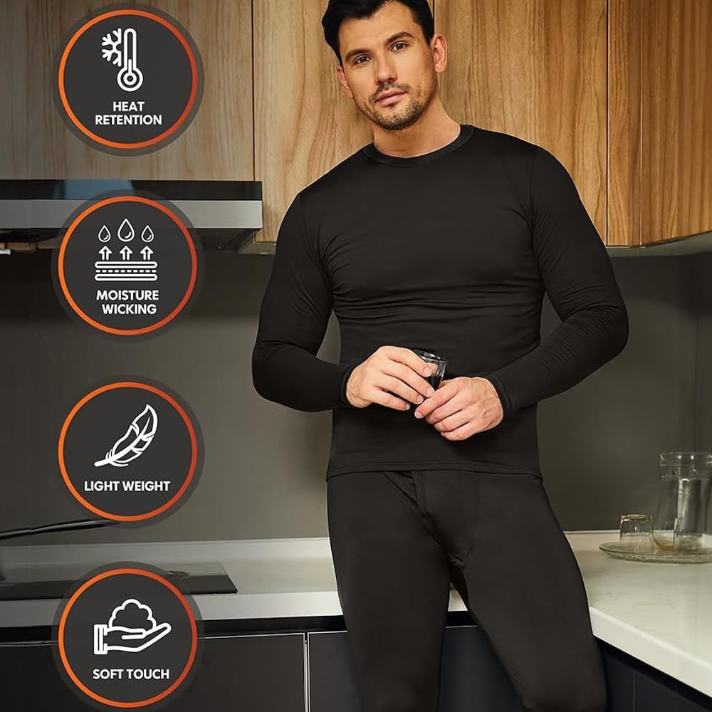 NevEND Long Johns Thermal Underwear Top and Bottom for Men Fleece Lined Base Layer Set for Cold Weather