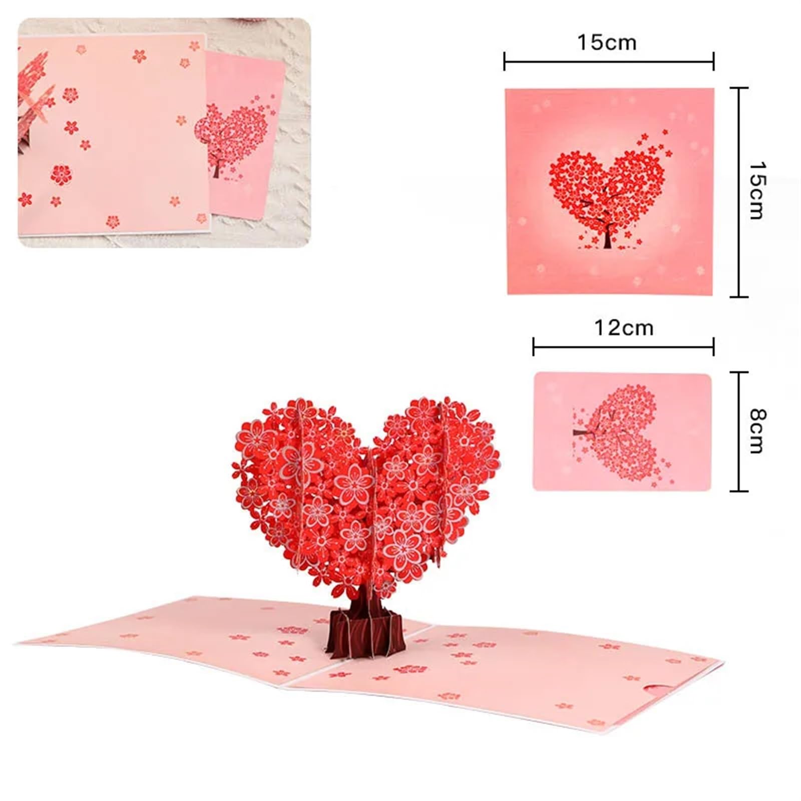 Zaproszenie na ślub Zaproszenia na każdą okazję, 3D Pop Up Love Cherry Tree ślubne z życzeniami 15x15 cm opakowanie 2 sztuki
