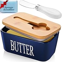 Vista 11 de Mantequillera con tapa: recipiente grande para mantequilla para encimera, soporte de mantequilla de cerámica para mostrador, bandeja de mantequilla