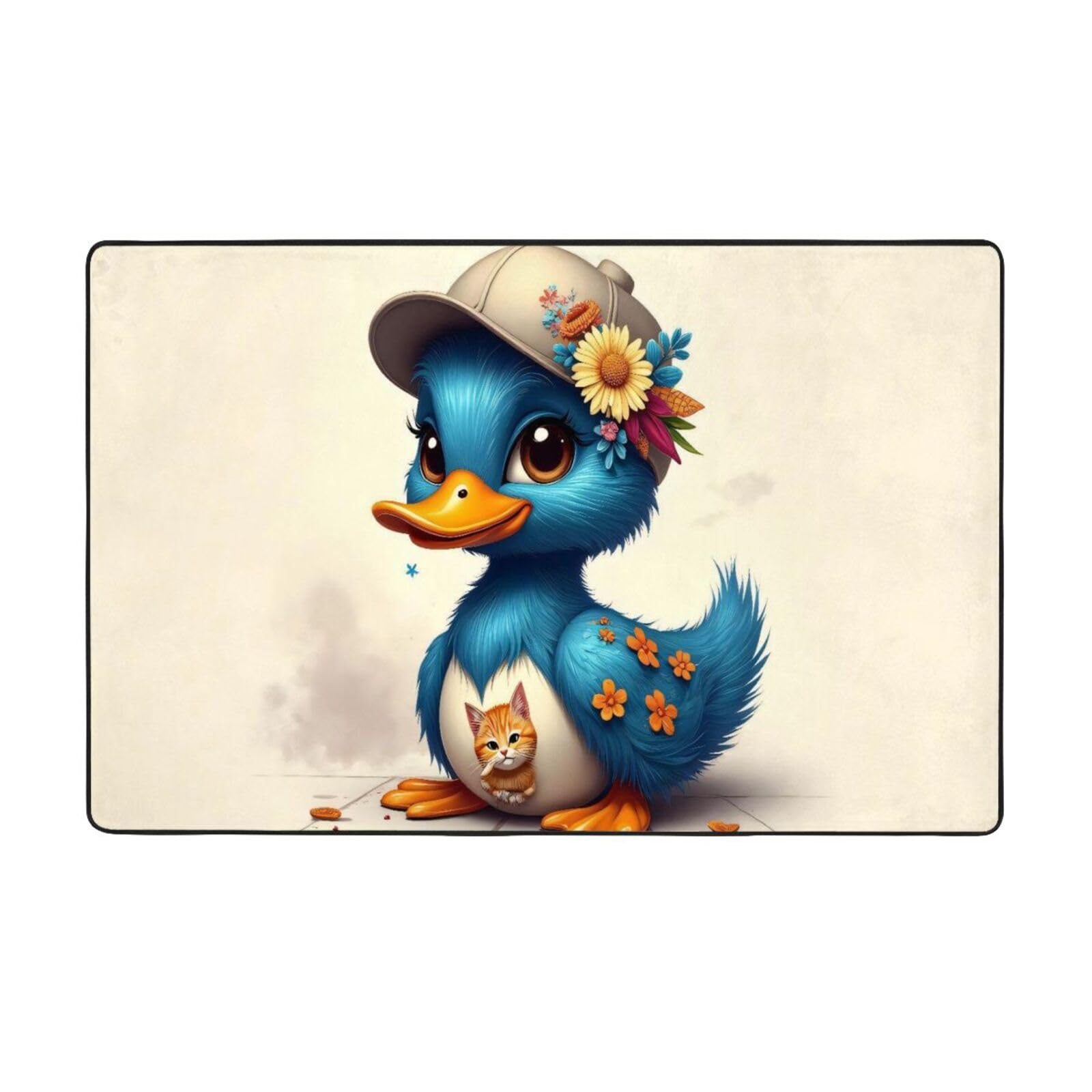 Joli tapis à imprimé canard bleu pour salon, chambre à coucher, tapis doux lavable de 9,1 x 152,4 cm, tapis antidérapant pour décoration de chambre à coucher, esthétique (152,4 x 99,1 cm)