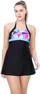 LACTRA Women's Halter Neck Swimdress | Comfortable & Supportive One-Piece Swimsuit with Built-in Bra & Removable Pads (in,... Price In India