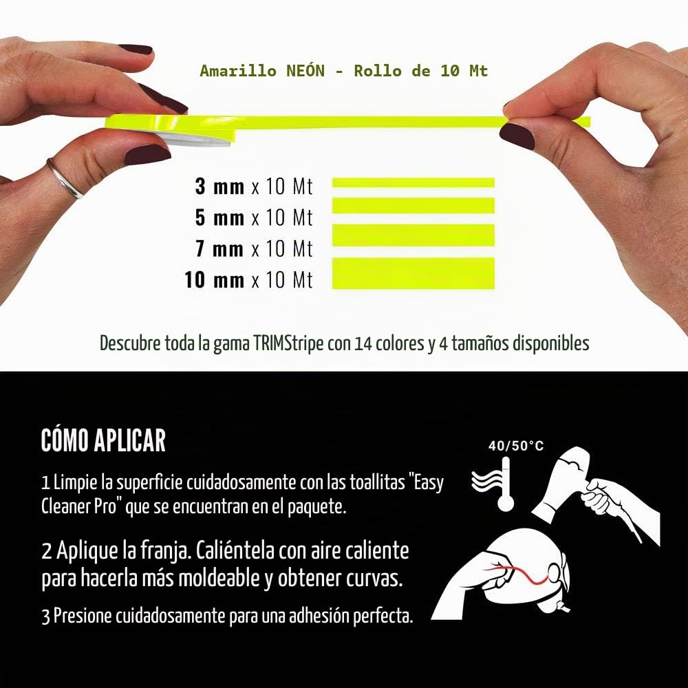 4R Quattroerre.it 10502 Franjas Trim Tiras Adhesivas para Coche, Amarillo Neón, 10 mm x 10 MT