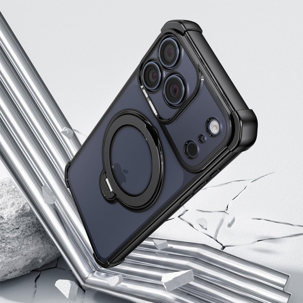 Generic Funda compatible con iPhone 16 (color: plateado) a prueba de golpes, soporte de anillo de metal, cubierta dura de silicona