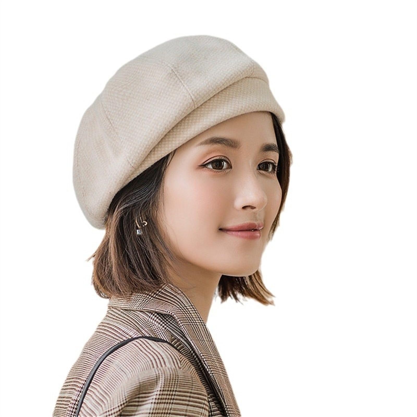 HIQIU Baskenmütze Damen Winter Warm Wolle Mischung Frauen Vintage Achteckigen Plaid Wintermütze Barett Cap Maler Beanie Cap