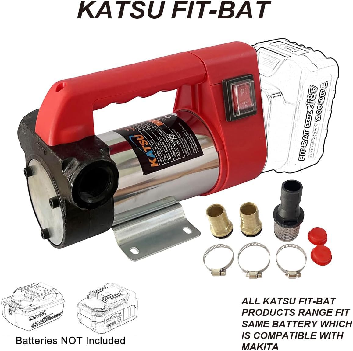 KATSU FIT-BAT 21V Bezprzewodowa Pompa Transferowa Oleju Napędowego Przenośna Samozasysająca Pompa Ekstrakcyjna Oleju Napędowego do Wymiany dla Traktora Karawany Łodzi Ciężarówki, Bez Baterii i