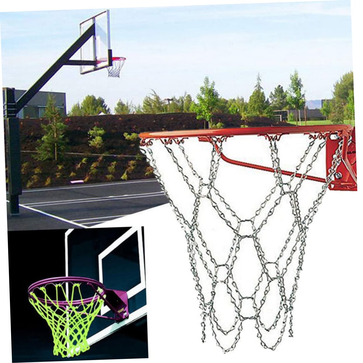 Happyyami Basketballnetz mit Heavy Duty Konstruktion aus Eisenkette 2 Stück Robustes Kettennetz für Basketball Geeignet für Indoor und Outdoor Einsatz