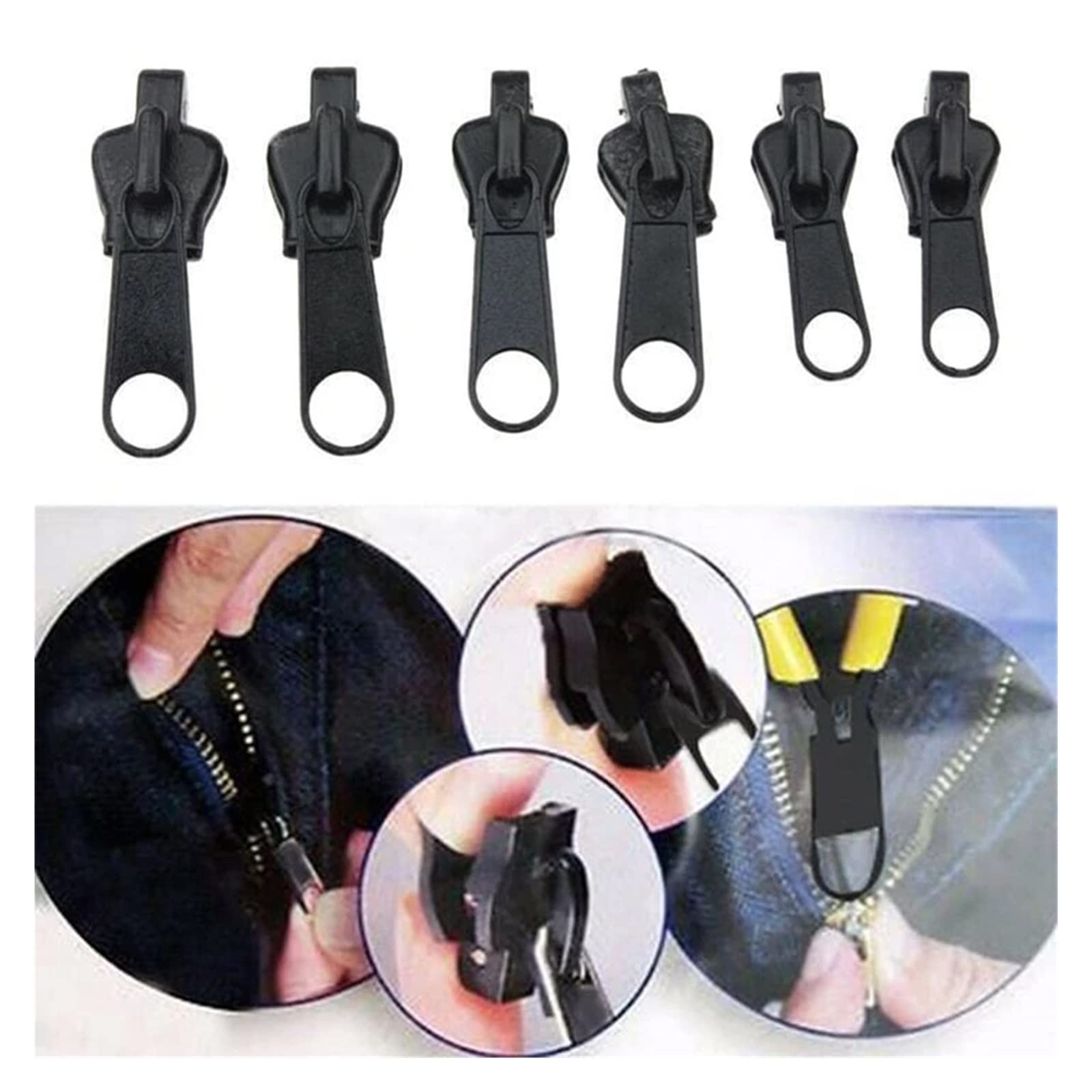 Pulls for Nylon Cewki zamki błyskawiczne metalowe 6 szt. Uniwersalny zestaw naprawczy do natychmiastowego zamka błyskawicznego. Zapasowa głowica zamka błyskawicznego(Black 6pcs)