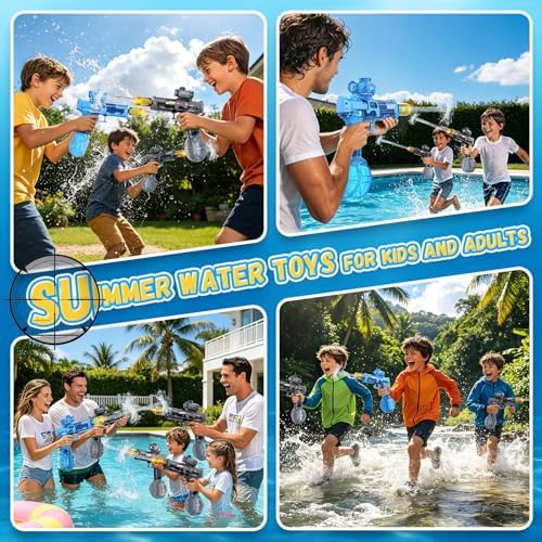 DOPTOY Electric Water Gun for Kids&Adults-Automatic Squirt Gun with 32FT Long Range,400ML Large Tank, LED Light Effect for Summer Outdoor Pool Beach Backyard Water Fight Games-2Pc（Gray-Blue） — view 7