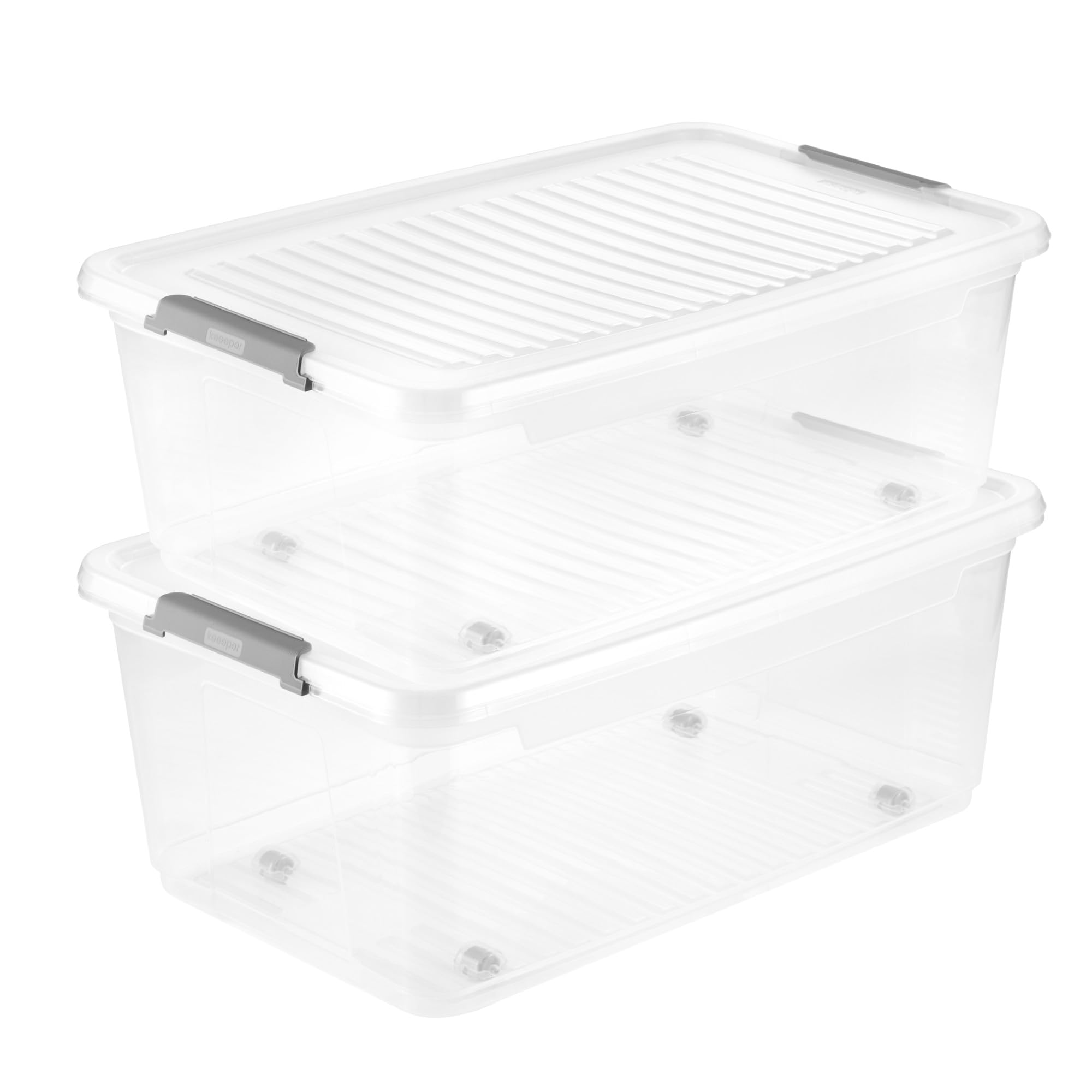 keeeper leo 4x Aufbewahrungsbox mit Deckel und Rollen, 37 L, 59 x 38 x 24 cm, Clipbox, Transparent