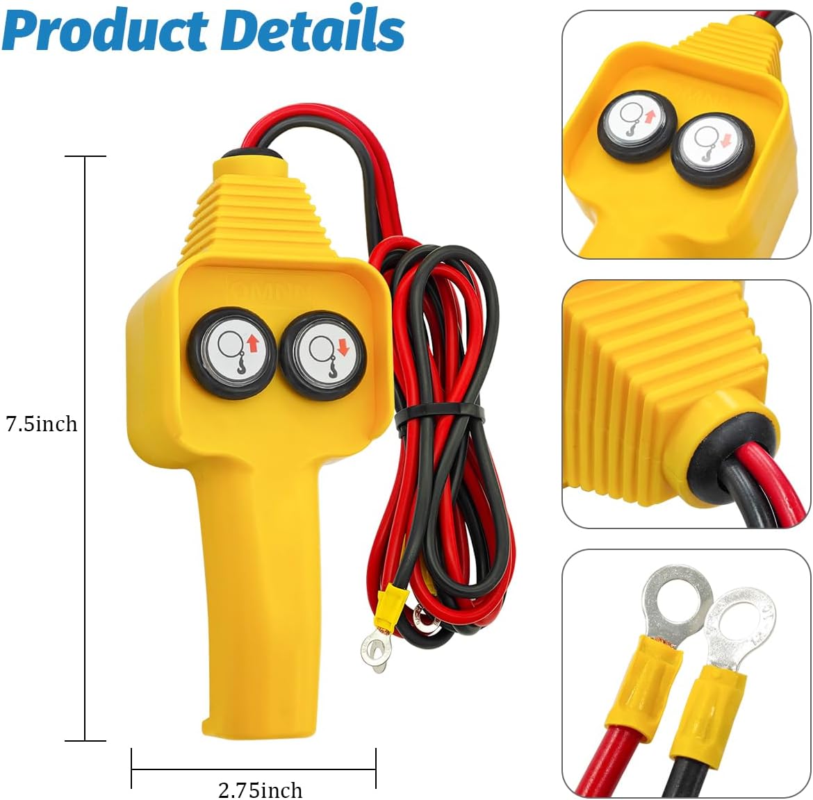 Winch Hand Control Assembly, 12V Push Button Switch Electric Winch Remote Control Assembly for Pulling 1500lbs to 5000lbs, Automotive Replacement Accessories, Universal for Vehicles