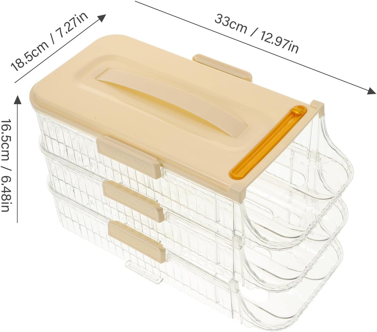 KOMBIUDA Refrigerator Egg Holder Rolling Container Stackable Plastic Egg Organizer 3-layer Double Row Design for Kitchen Storage