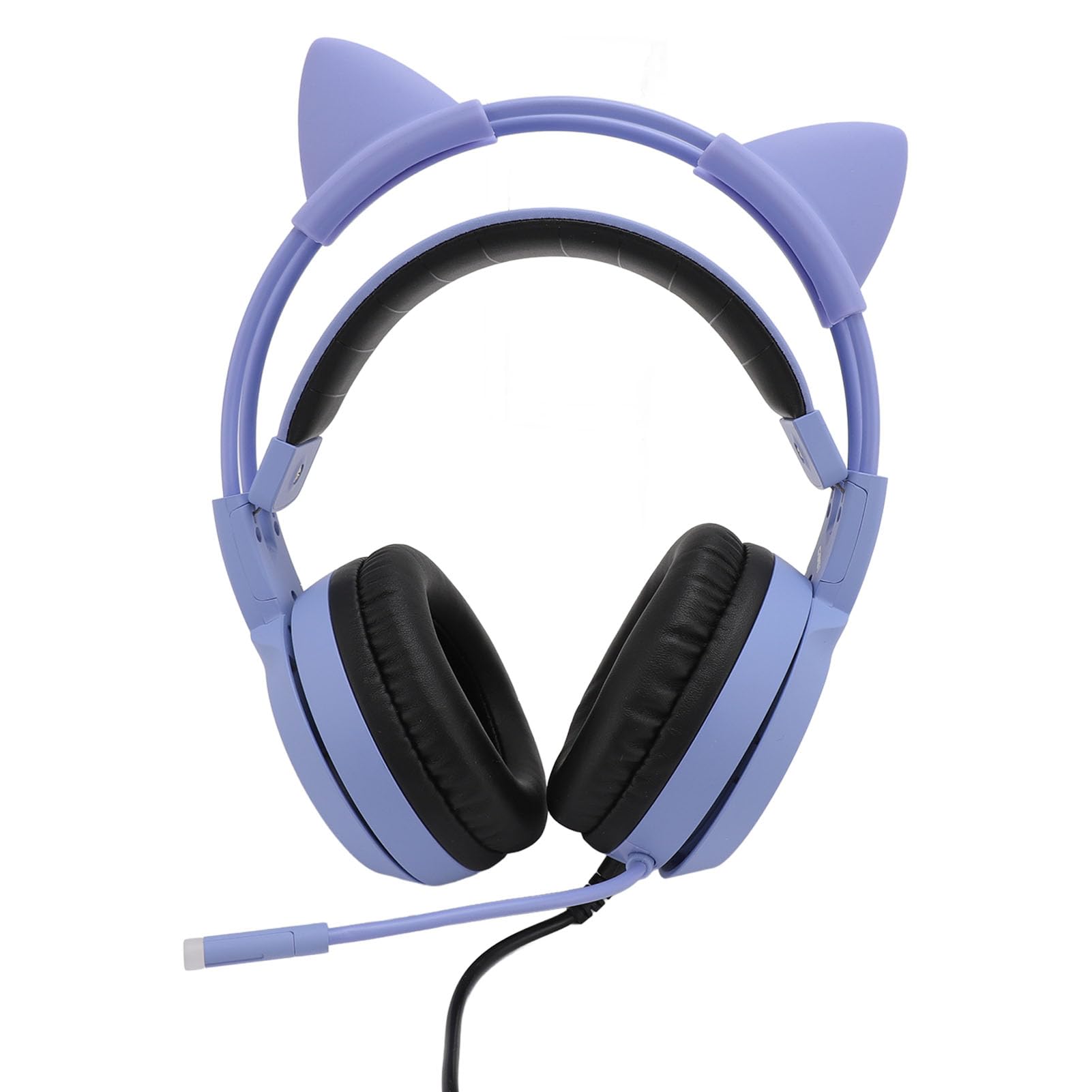SUNGOOYUE Auriculares Estéreo para Juegos, Bonitos Auriculares con Orejas de Gato de 3,5mm con Micrófono para Niñas, , PC, Altavoces Premium, Uso Cómodo (Violeta)