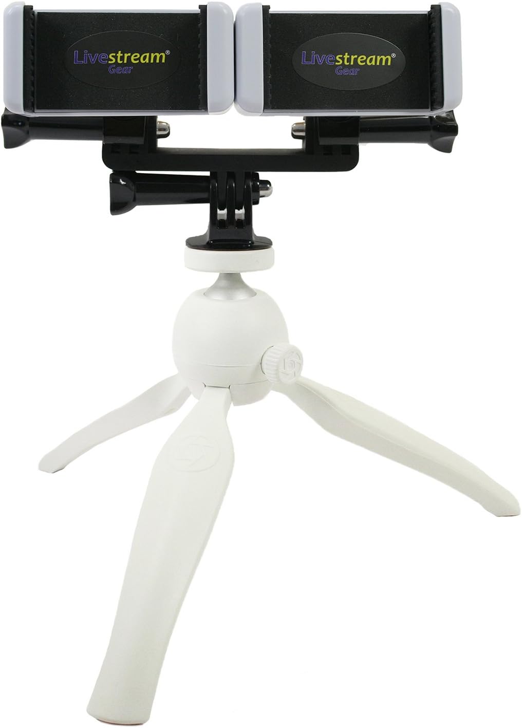 Livestream Gear - Dual Device Heavy Duty Tripod Setup for Live Streaming, Video Recording, Vlogging, Etc. Easily Mount 2 Devices at the Same Time. (White & White)