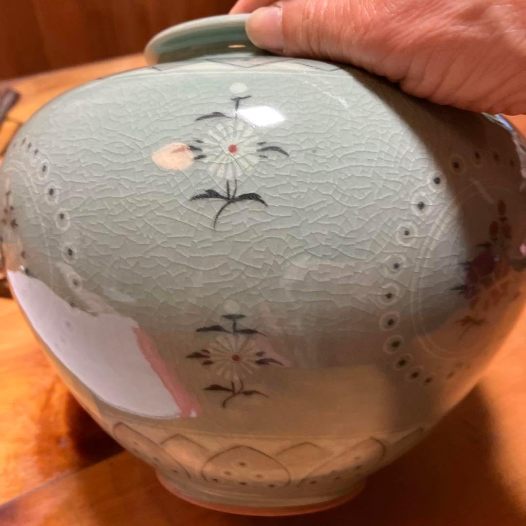 新妻守作 江月窯 薩摩焼 花図 茶入 共箱 略歴付 茶道具 新妻守作 江月