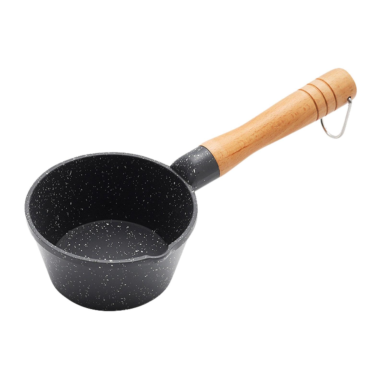 LOVIVER Pentolino per il latte piccolo, pentolino per il latte piccolo, con manico in legno, 4" per picnic a casa del ristorante, nero