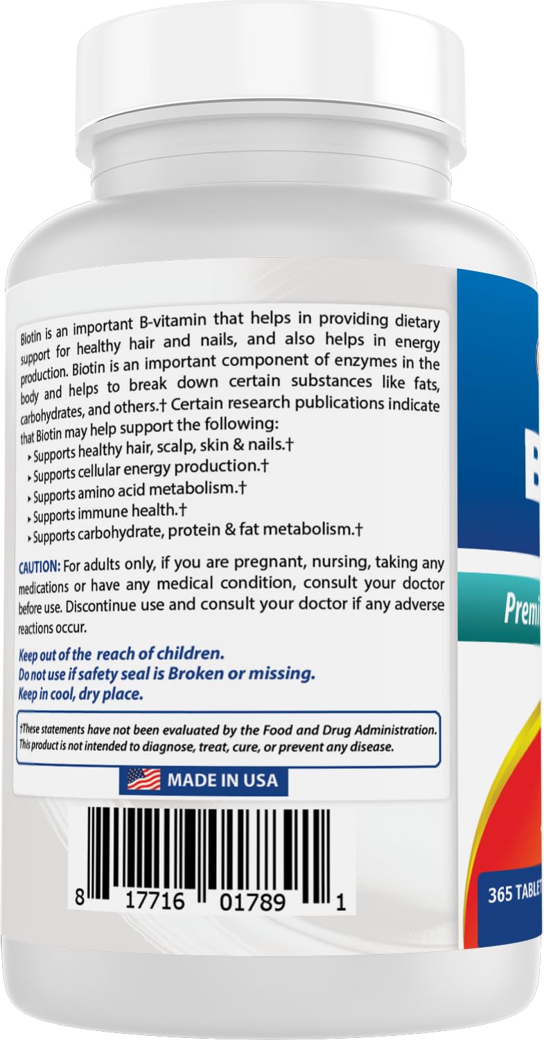 Best Naturals Biotin (Also Called Vitamin B7), 10,000 mcg 365 Tablets (365 Count (Pack of 1)) — Amazon image 7