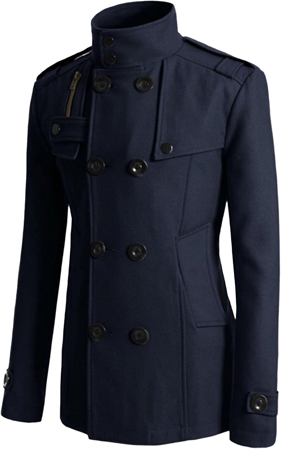 Men'S Classic Notched Collar Trench Coat Double Breasted Wool Blend Pea Coat Casual Cotton Business Overcoat