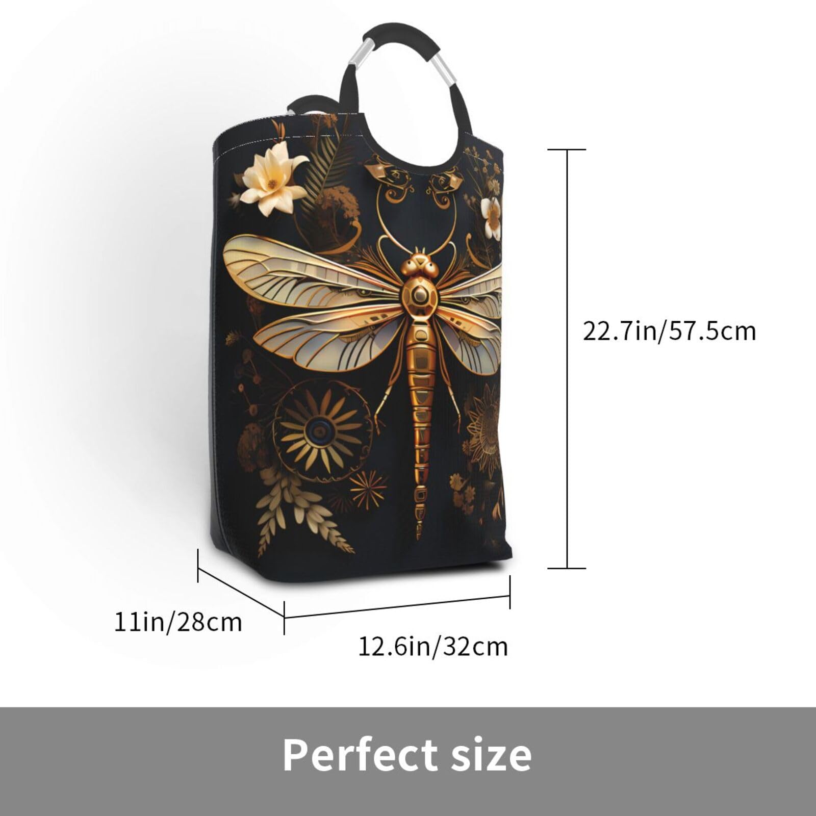 Exquisita bolsa de almacenamiento cuadrada de libélula dorada de 50 L, adecuada para múltiples escenas, cesta de almacenamiento plegable de ropa sucia.